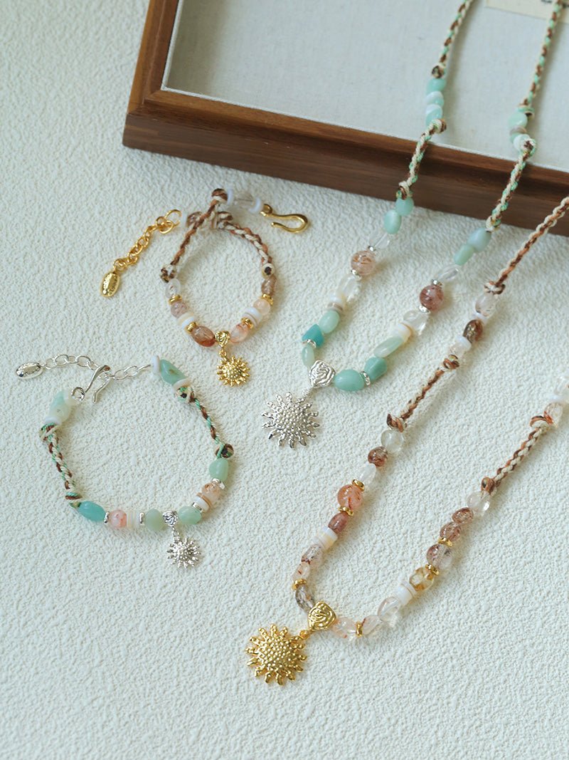 Sunrise Braided Rope Necklace - Silver Blue Amazonite - floysun