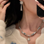 Sunrise Gleam – Brushed Metal Tassel Earrings - Silver - floysun