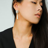 Sunrise Gleam – Brushed Metal Tassel Earrings - Silver - floysun
