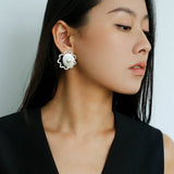 Sunrise Glow Stud Earrings – Bold and Elegant Silver - floysun