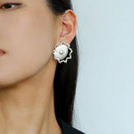 Sunrise Glow Stud Earrings – Bold and Elegant Silver - floysun