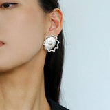 Sunrise Glow Stud Earrings – Bold and Elegant Silver - floysun