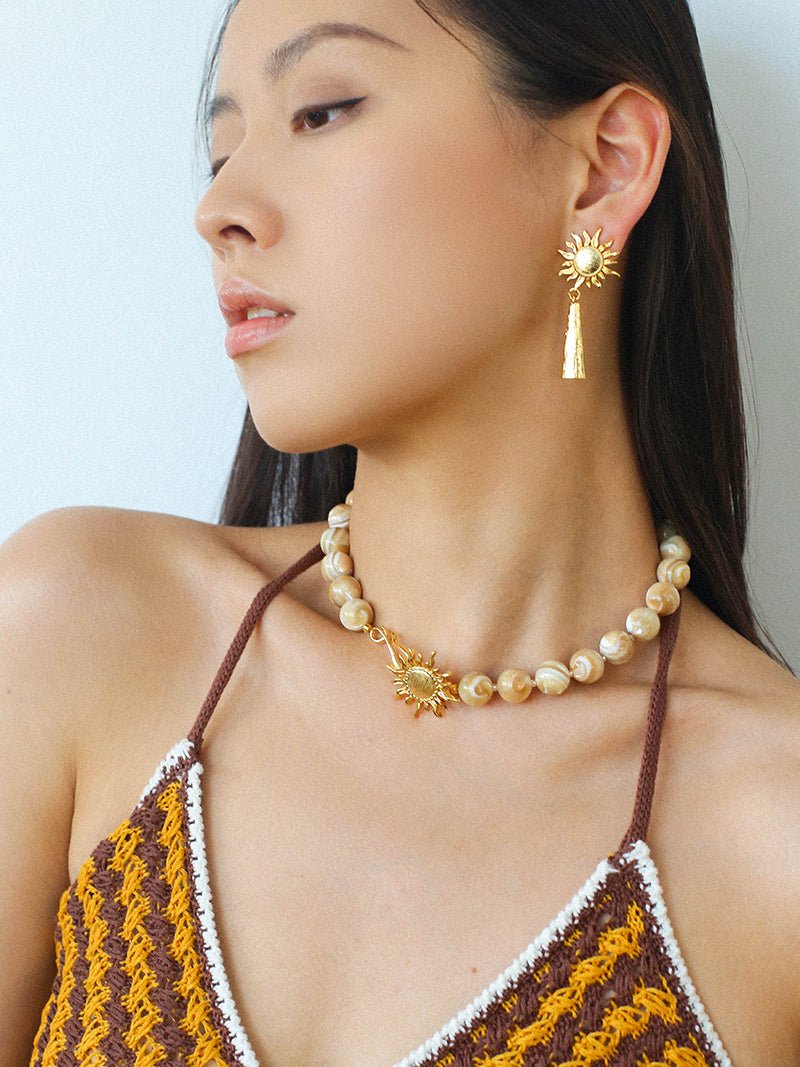 Sunrise Golden Conch Shell Bead Necklace - floysun