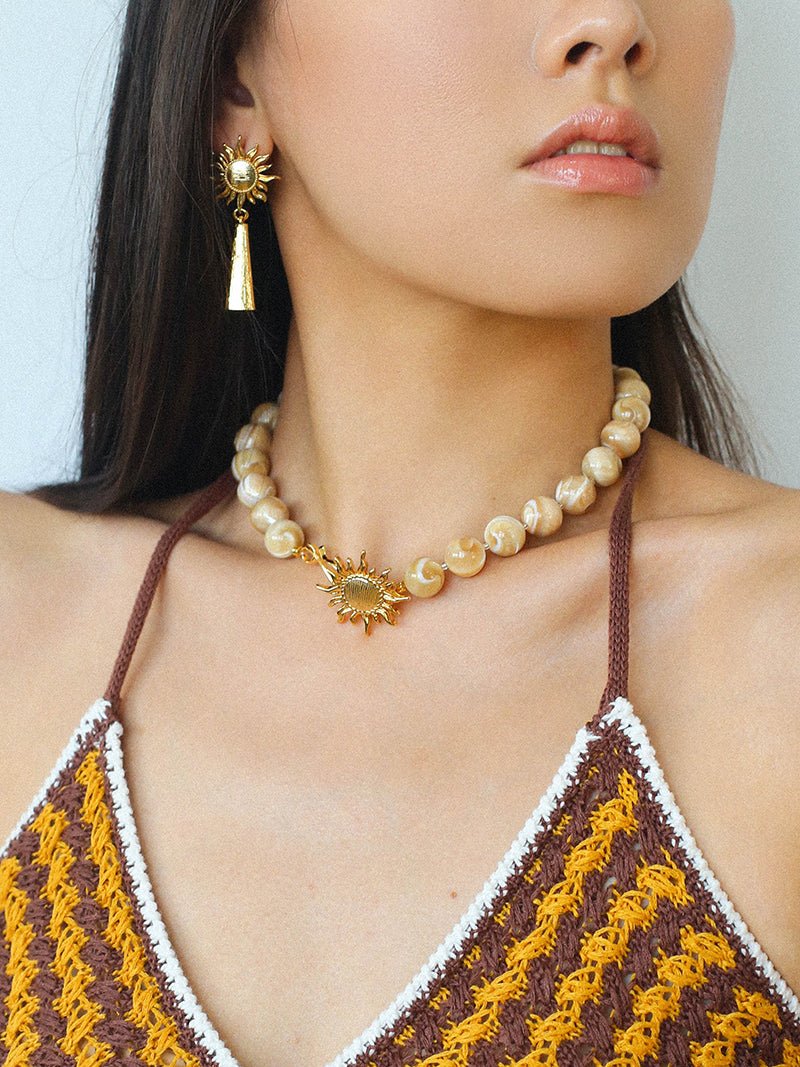 Sunrise Golden Conch Shell Bead Necklace - floysun