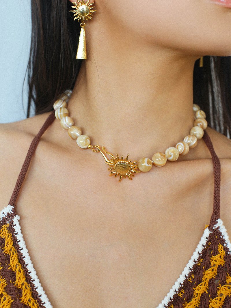 Sunrise Golden Conch Shell Bead Necklace - floysun