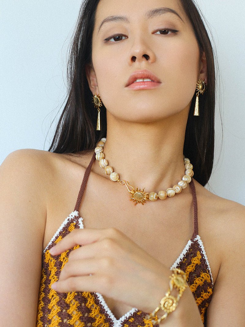 Sunrise Golden Conch Shell Bead Necklace - floysun