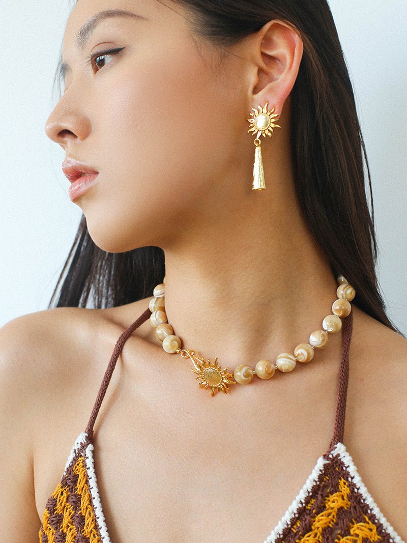 Sunrise Golden Conch Shell Bead Necklace - floysun
