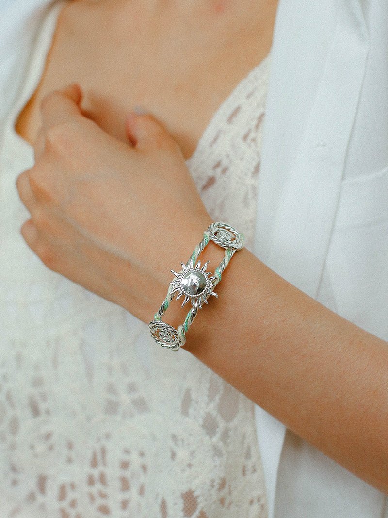 Sunrise Knot Woven Open Cuff Bracelet - Silver - floysun