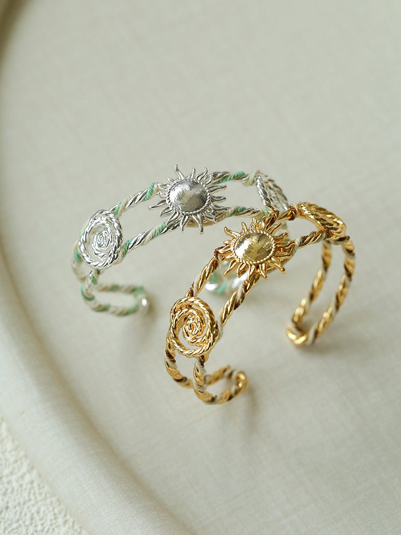Sunrise Knot Woven Open Cuff Bracelet - Silver - floysun