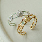 Sunrise Knot Woven Open Cuff Bracelet - Silver - floysun