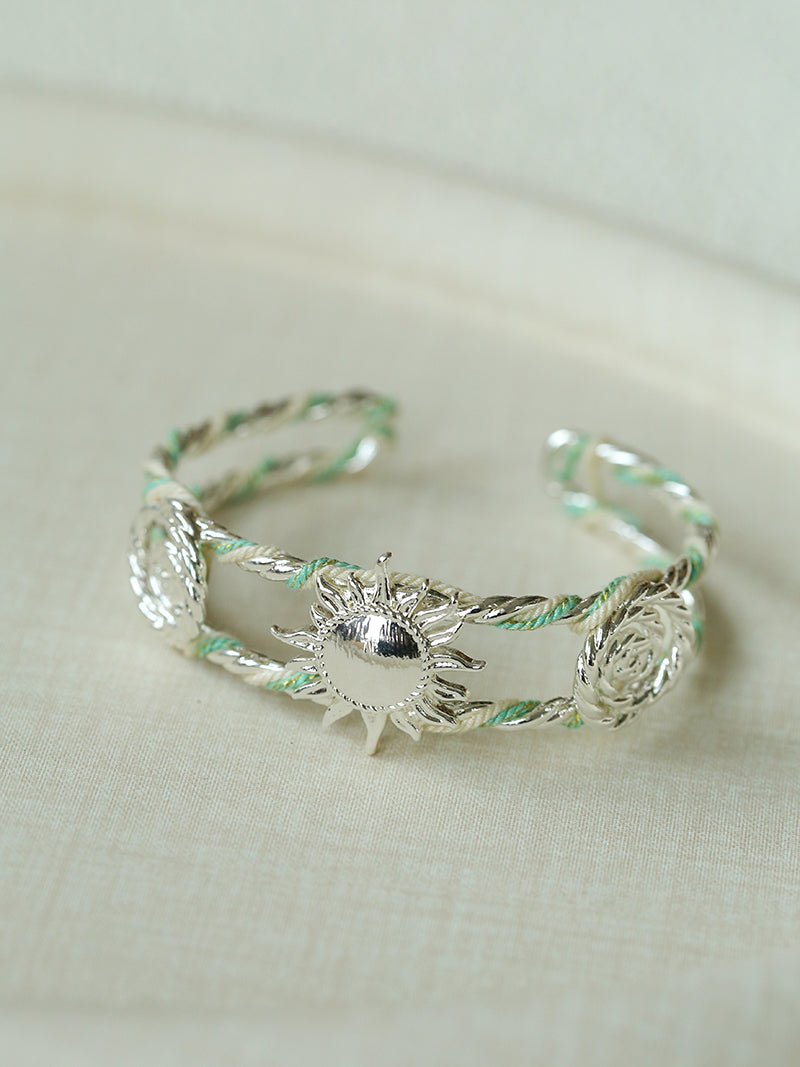 Sunrise Knot Woven Open Cuff Bracelet - Silver - floysun