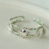 Sunrise Knot Woven Open Cuff Bracelet - Silver - floysun