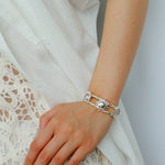 Sunrise Knot Woven Open Cuff Bracelet - Silver - floysun