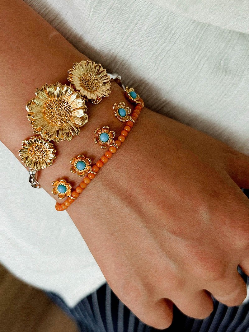 Sunset Coral & Turquoise Mini Flower Bracelet - floysun