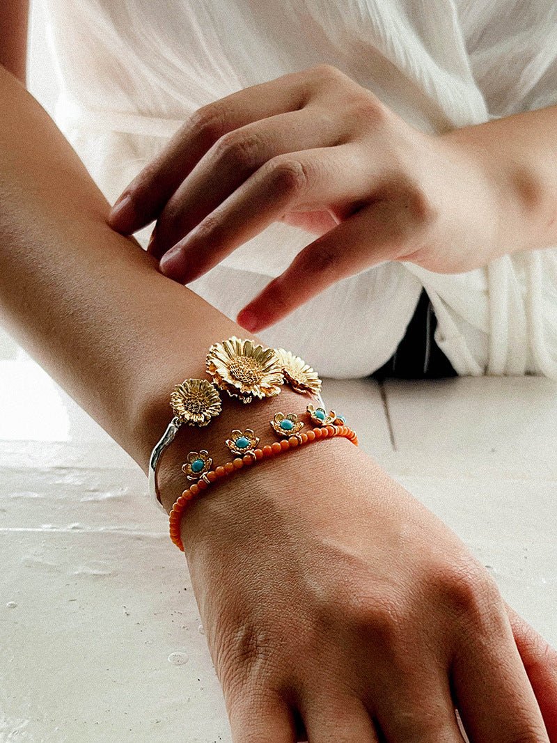 Sunset Coral & Turquoise Mini Flower Bracelet - floysun