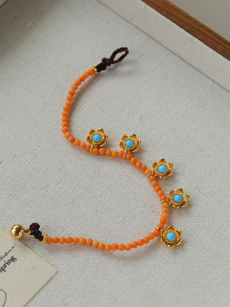 Sunset Coral & Turquoise Mini Flower Bracelet - floysun