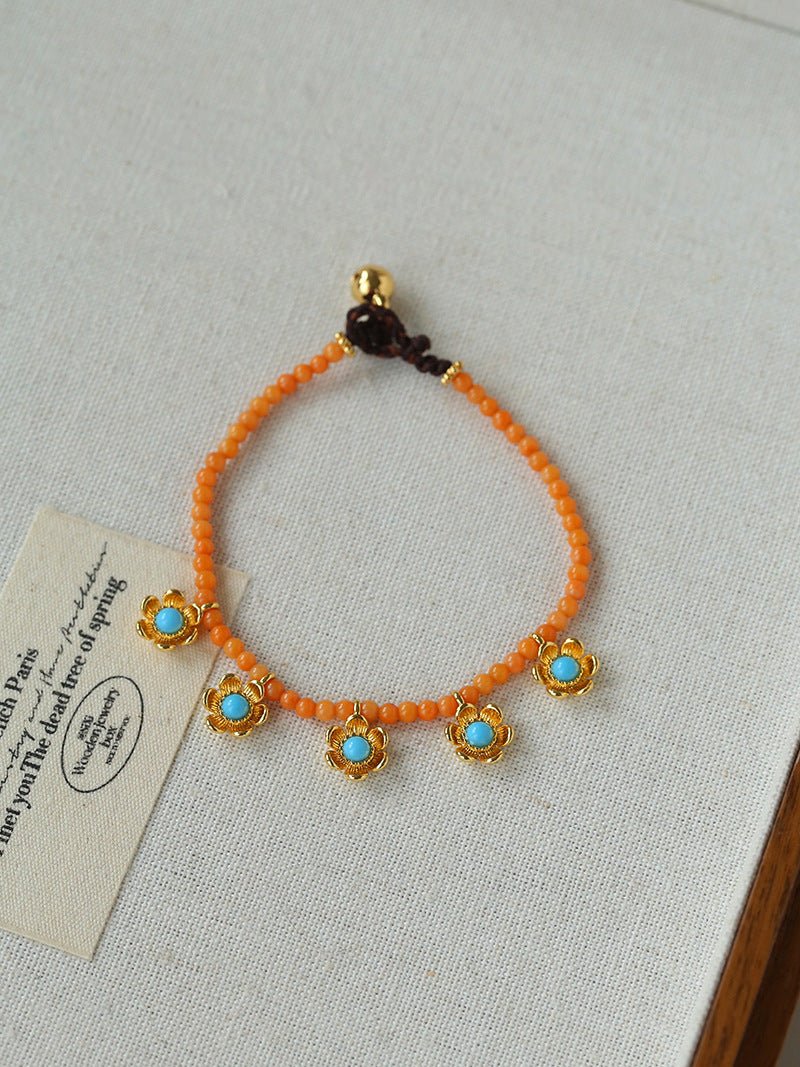 Sunset Coral & Turquoise Mini Flower Bracelet - floysun