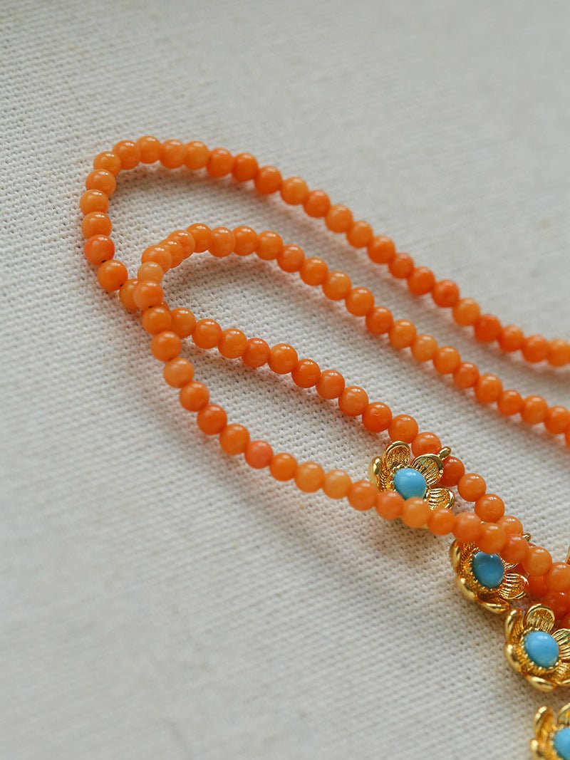 Sunset Coral & Turquoise Mini Flower Necklace - floysun