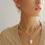 Suqare Chain Baroque Pearl Clip - on Pendants Necklace - floysun