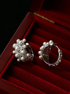 Swarovski Pearl Vintage Quilted Hoop Earrings - floysun