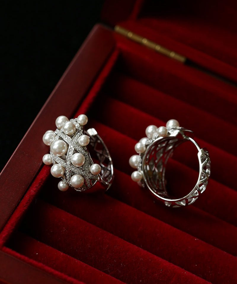 Swarovski Pearl Vintage Quilted Hoop Earrings - floysun