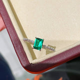 T - Cut Emerald Sugar Cube Solitaire Ring - floysun