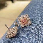 T - Shape Irregular Ice Crystal & Pink Diamond Stud Earrings - floysun