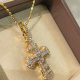 T - Shape White Diamond Cross Necklace - floysun