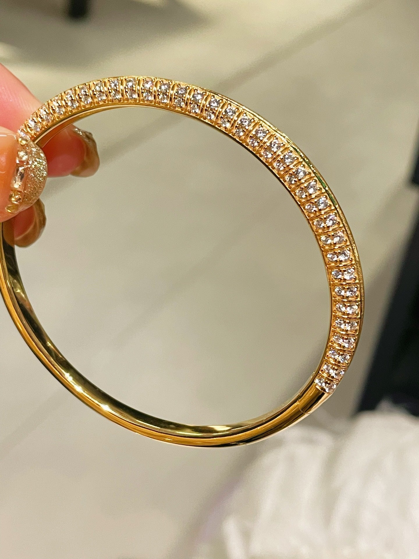 T - Square Full Diamond Emerald Bangle - floysun