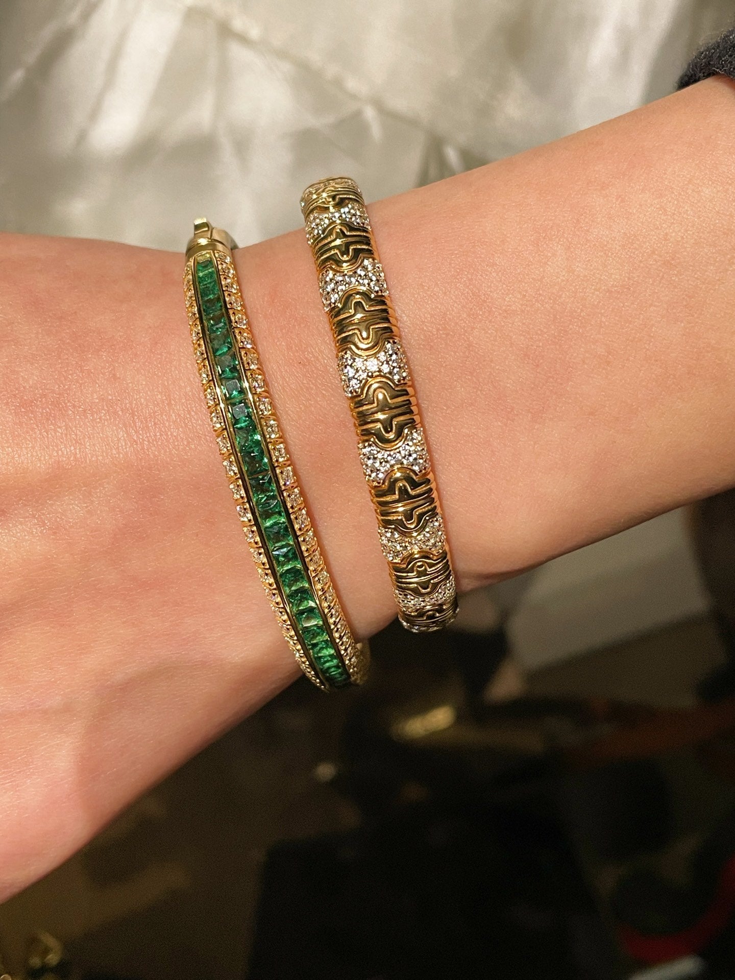 T - Square Full Diamond Emerald Bangle - floysun