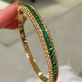 T - Square Full Diamond Emerald Bangle - floysun
