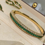 T - Square Full Diamond Emerald Bangle - floysun
