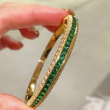 T - Square Full Diamond Emerald Bangle - floysun