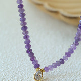 Teardrop Grace Necklace – Amethyst Beads with Zircon Drop - floysun