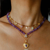 Teardrop Grace Necklace – Amethyst Beads with Zircon Drop - floysun