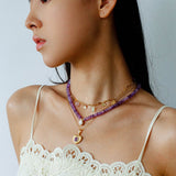 Teardrop Grace Necklace – Amethyst Beads with Zircon Drop - floysun