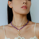 Teardrop Grace Necklace – Amethyst Beads with Zircon Drop - floysun