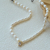 Teardrop Grace Necklace – Pearl Beads with Zircon Drop - floysun
