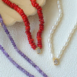 Teardrop Grace Necklace – Pearl Beads with Zircon Drop - floysun