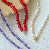 Teardrop Grace Necklace – Pearl Beads with Zircon Drop - floysun