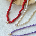 Teardrop Grace Necklace – Pearl Beads with Zircon Drop - floysun