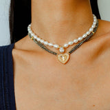 Teardrop Grace Necklace – Pearl Beads with Zircon Drop - floysun