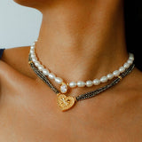 Teardrop Grace Necklace – Pearl Beads with Zircon Drop - floysun