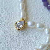 Teardrop Grace Necklace – Pearl Beads with Zircon Drop - floysun