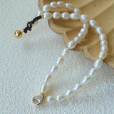 Teardrop Grace Necklace – Pearl Beads with Zircon Drop - floysun