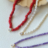 Teardrop Grace Necklace – Red Organic Beads with Zircon Drop - floysun