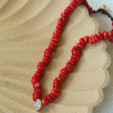 Teardrop Grace Necklace – Red Organic Beads with Zircon Drop - floysun
