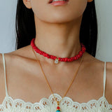 Teardrop Grace Necklace – Red Organic Beads with Zircon Drop - floysun