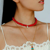 Teardrop Grace Necklace – Red Organic Beads with Zircon Drop - floysun