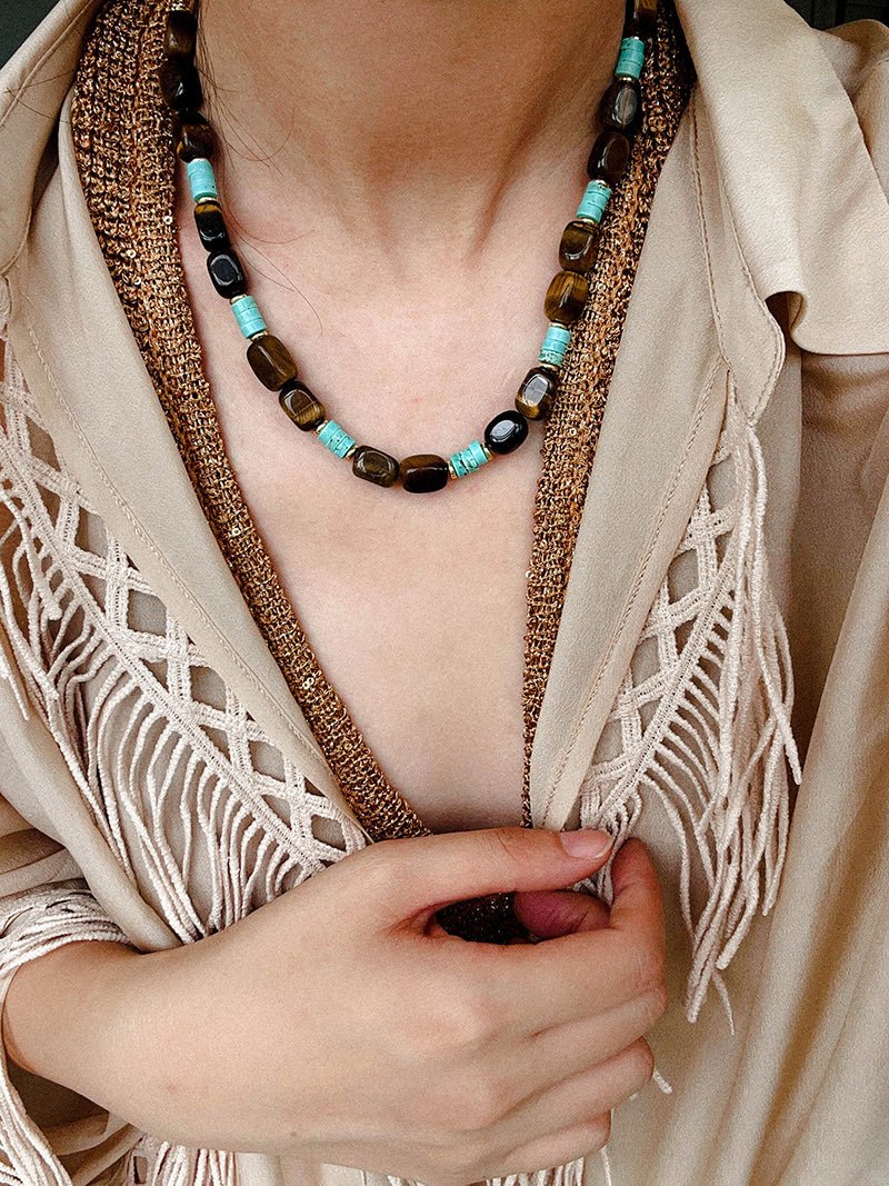 Tiger Eye & Turquoise Layered Necklace - floysun